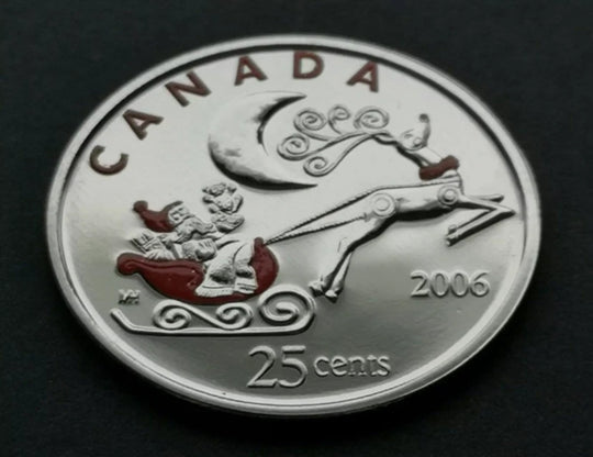 2006 P Canada 25 cents coloured Christmas holidays