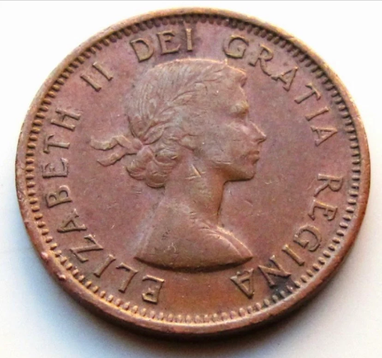 1955 Canadian 1-Cent Maple Leaf Twig Penny Coin Circulated  Good Condition