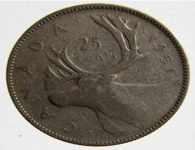 Canada 1951 25 Cent Silver Quarter Coin Circulated Very Good Condition