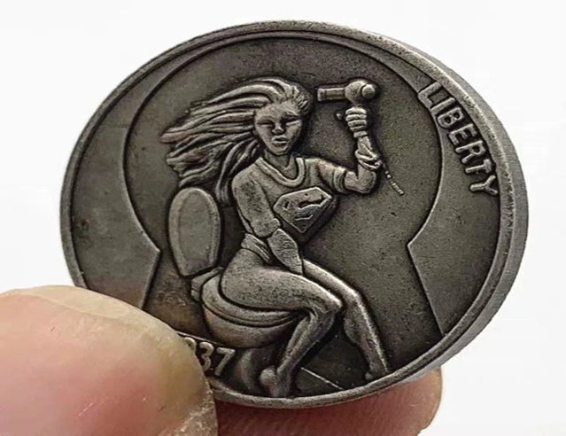 Hobo Coin - Super Lady in Protective Plastic Capsule Copper Engraved