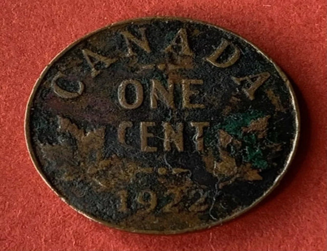 Canada 1922 1 Cent Small Penny Coin - Rare Date Clé Petit Cent - Roi George VI Faible Monnaie