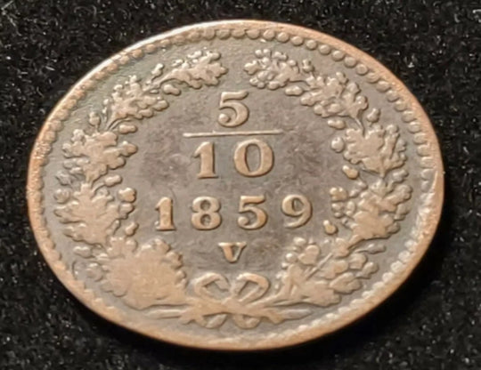 1859-V Autriche 5/10 Kreuzer Ancienne Pièce