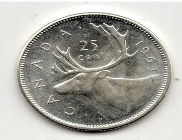 Canada 1965 25 Cent Silver Quarter Coin Circulated