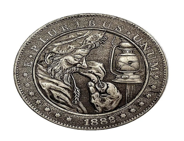 Hobo Coin - kerosene lamp Old man in Protective Plastic Capsule Copper Engraved