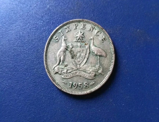 1958 Australia 6 Pence Silver Coin