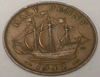 1942 UK Great Britain British Half 1/2 Penny Warship Coin VF