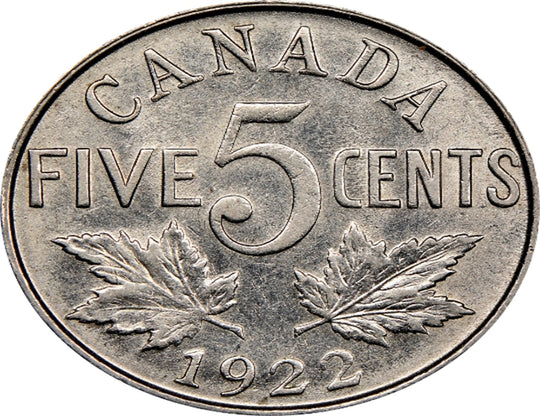 1922 Canadian  5-Cent Beaver Nickel Coin VF