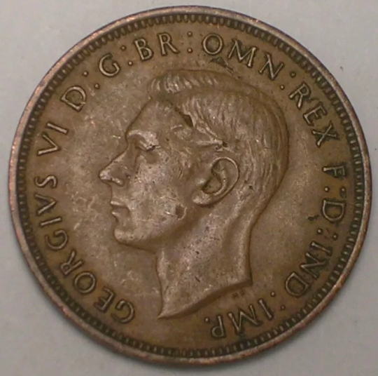 1942 UK Great Britain British Half 1/2 Penny Warship Coin VF