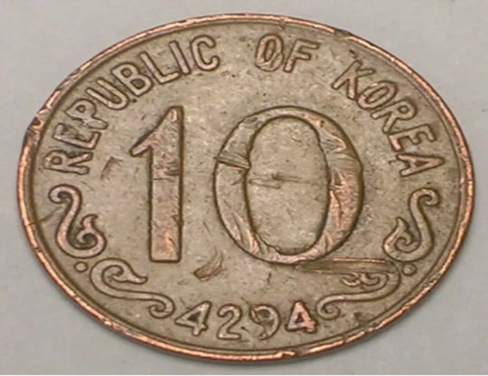 1961 Korea Koreanische 10 Hwan Rose of Sharon Blumenmünze F+