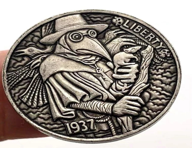 Hobo Coin - Crowman in Protective Plastic Capsule Copper Engraved