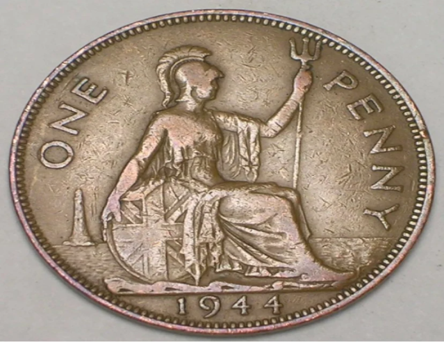 1944 UK Great Britain British One 1 Penny George VI Coin VF+