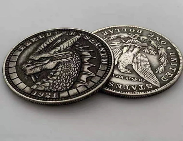 Hobo Coin - Flame dragon in Protective Plastic Capsule Copper Engraved