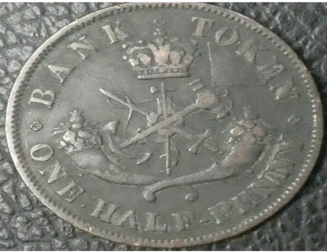 1852 Bank Of Upper Canada Canadian Colonial Half Penny 1/2 d Token