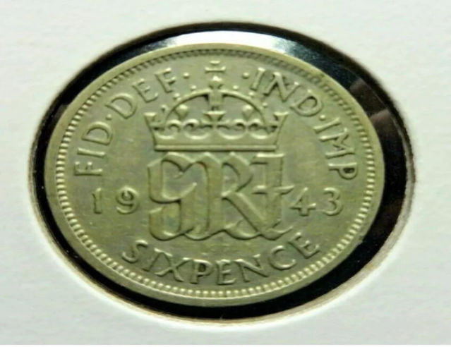 UK 1943 Silver 6 Pence Crowned Royal Cipher