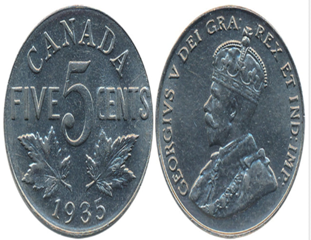 1935 Canadian 5-Cent Beaver Nickel Coin(Circulated) VG