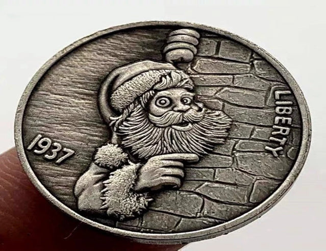 Hobo Coin - Silver Santa in Protective Plastic Capsule Copper Engraved
