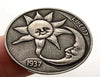 Hobo Coin - Sun and moon in Protective Plastic Capsule Copper Engraved