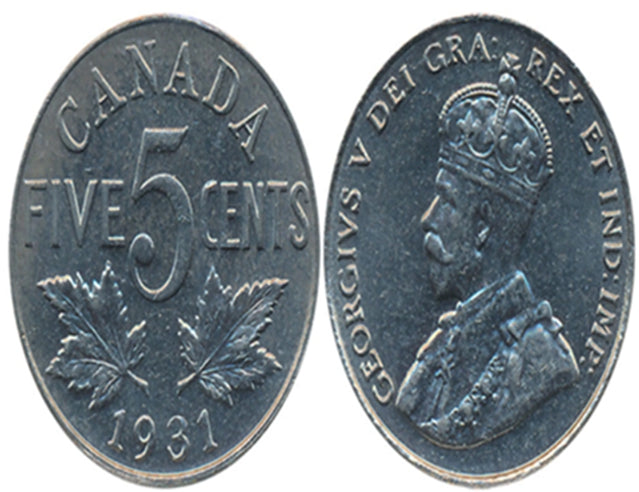 1931 Canadian 5-Cent Beaver Nickel Coin(Circulated) VF