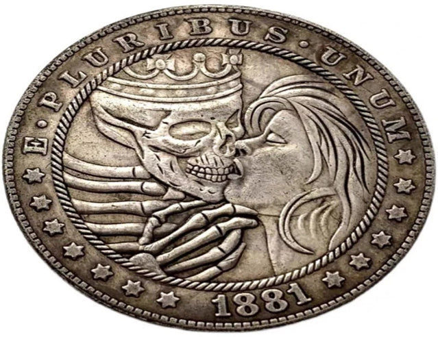Hobo Coin - skull couple Craft Gift Coin in Protective Plastic Capsule Copper Engraved