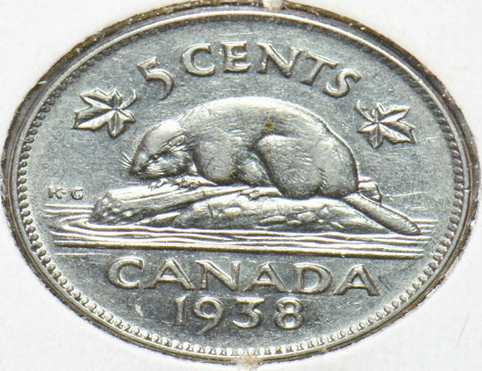 Canada 1938 5 Five Cents Nickel King George VI Canadian Coin VF low mintage